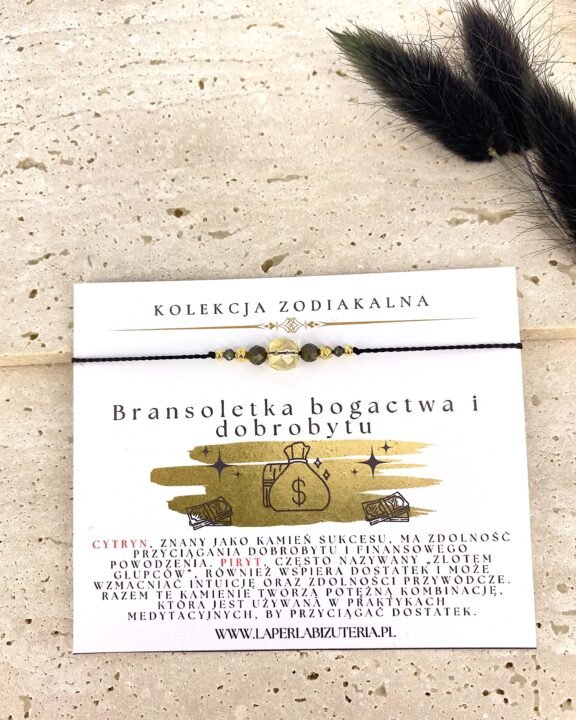 Bransoletka dobrobytu i obfitości z kamieni cytryn i piryt