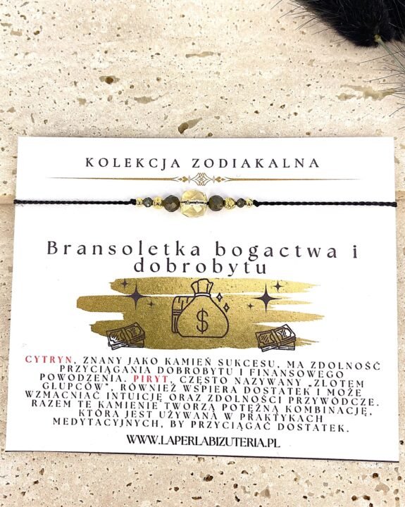 Bransoletka bogactwa i dobrobytu z kamieni Cytryn i Piryt